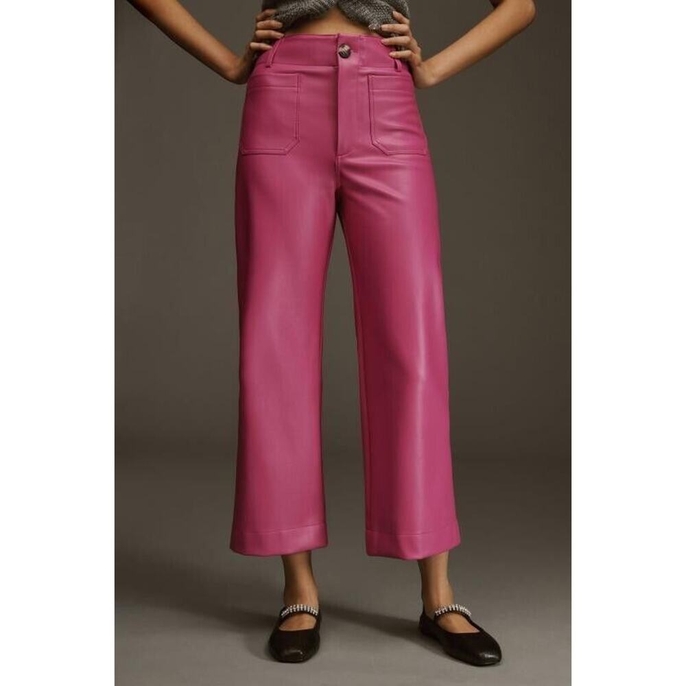 NWD Maeve The Colette Cropped Wide-Leg Faux Leather Pants Size 28 Medium Pink